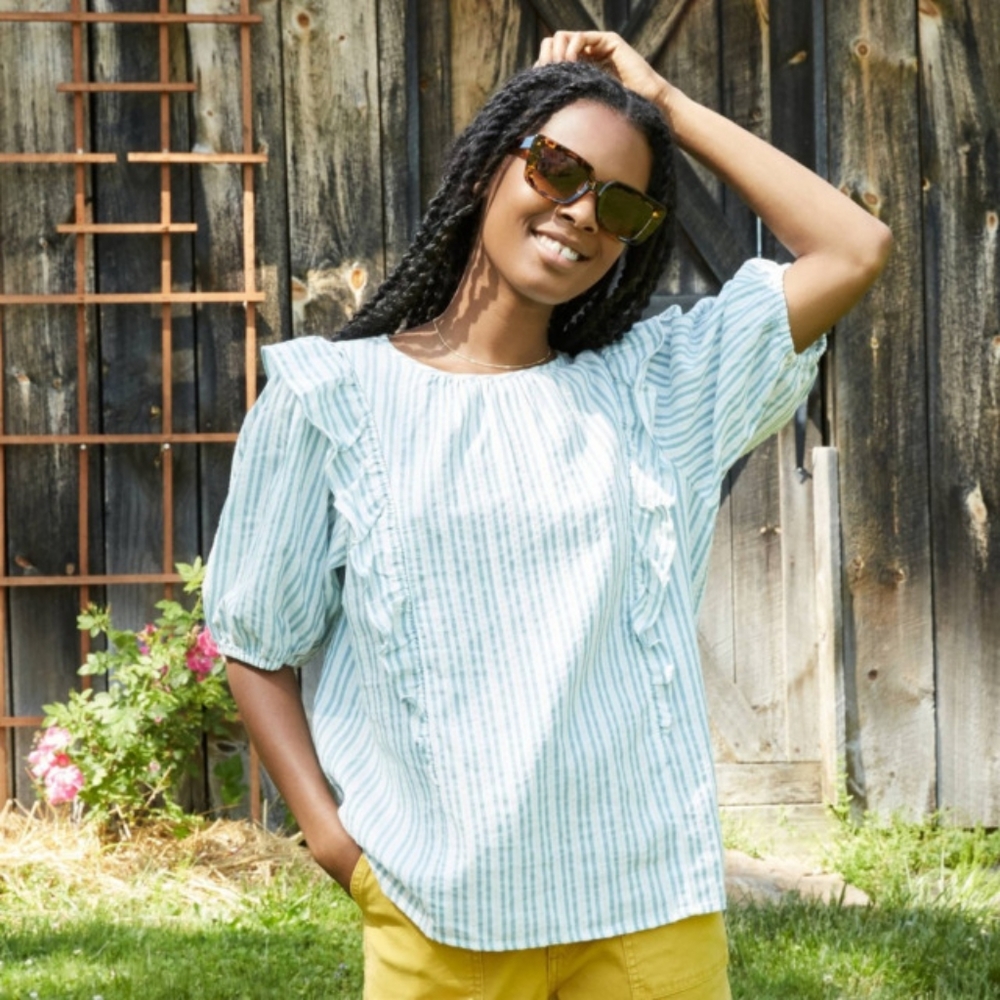 Universal Thread Striped Puff Sleeve Blouse